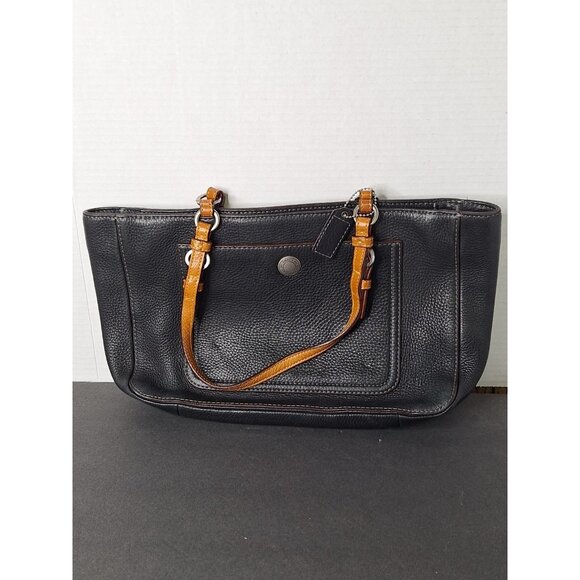 Coach Handbags - Vtg COACH Chelsea Pebbled Black Leather Handbag Tote C06S-8E97 Mauve Pink Lining